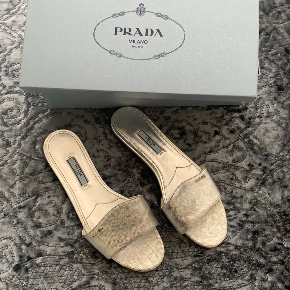 Prada Saffiano Leather Logo Slides (size 7.5)